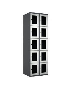 Metalen locker met 10 vakken en plexiglas deuren - H.180 x B.60 cm Antraciet (RAL7024) Lichtgrijs (RAL7035)