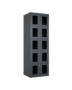 Metalen locker met 10 vakken en plexiglas deuren - H.180 x B.60 cm Antraciet (RAL7024) Antraciet (RAL7024)