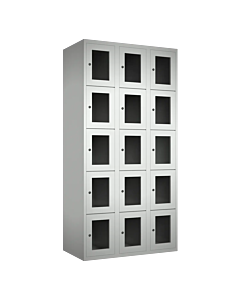Metalen locker met 15 vakken en plexiglas deuren - H.180 x B.90 cm Lichtgrijs (RAL7035) Lichtgrijs (RAL7035)