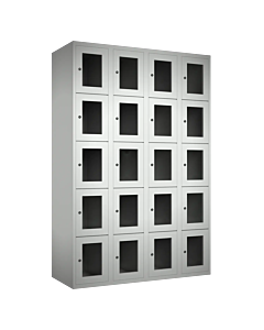 Metalen locker met 20 vakken en plexiglas deuren - H.180 x B.120 cm Lichtgrijs (RAL7035) Lichtgrijs (RAL7035)