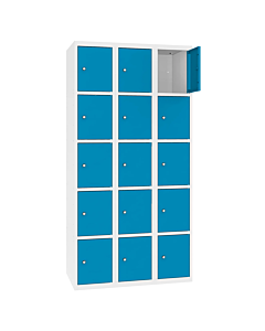 Metalen locker met 15 vakken - H.180 x B.90 cm Zuiver wit (RAL9010) Lichtblauw (RAL5012)